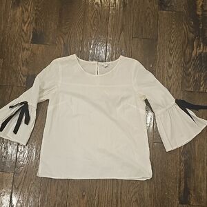 J. Crew Cream Blouse with Black Ribbon Accents
